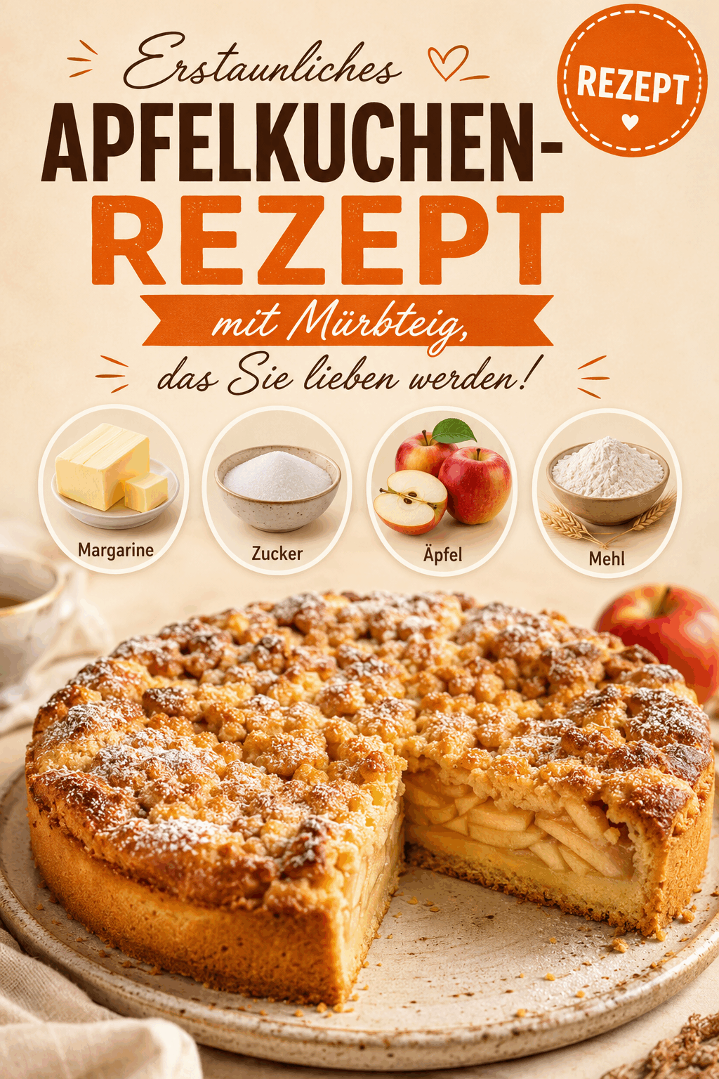 Erstaunliches Apfelkuchen-Rezept mit Mürbteig, das Sie lieben werden!