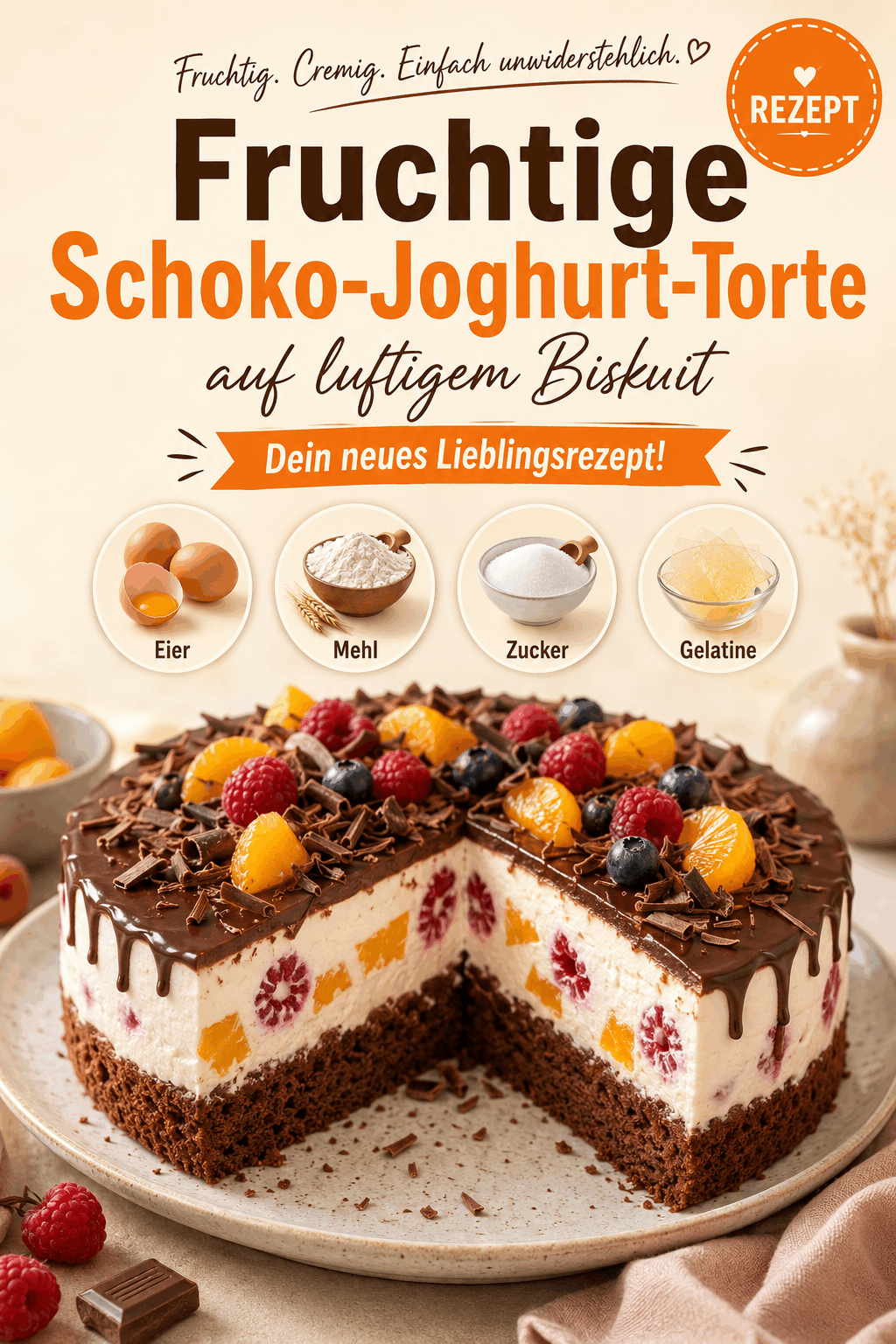 Fruchtige Schoko-Joghurt-Torte auf luftigem Biskuit – Dein neues Lieblingsrezept!