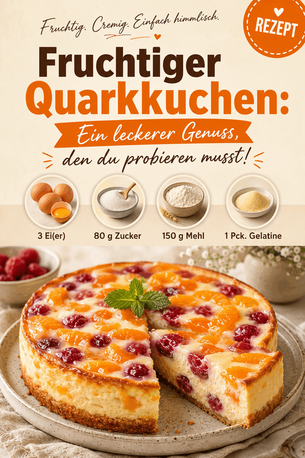 Fruchtiger Quarkkuchen: Ein leckerer Genuss, den du probieren musst!