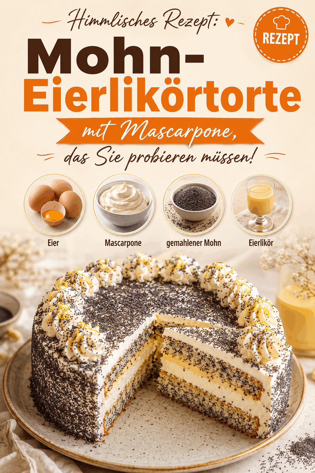 Himmlisches Rezept: Mohn-Eierlikörtorte mit Mascarpone, das Sie probieren müssen!
