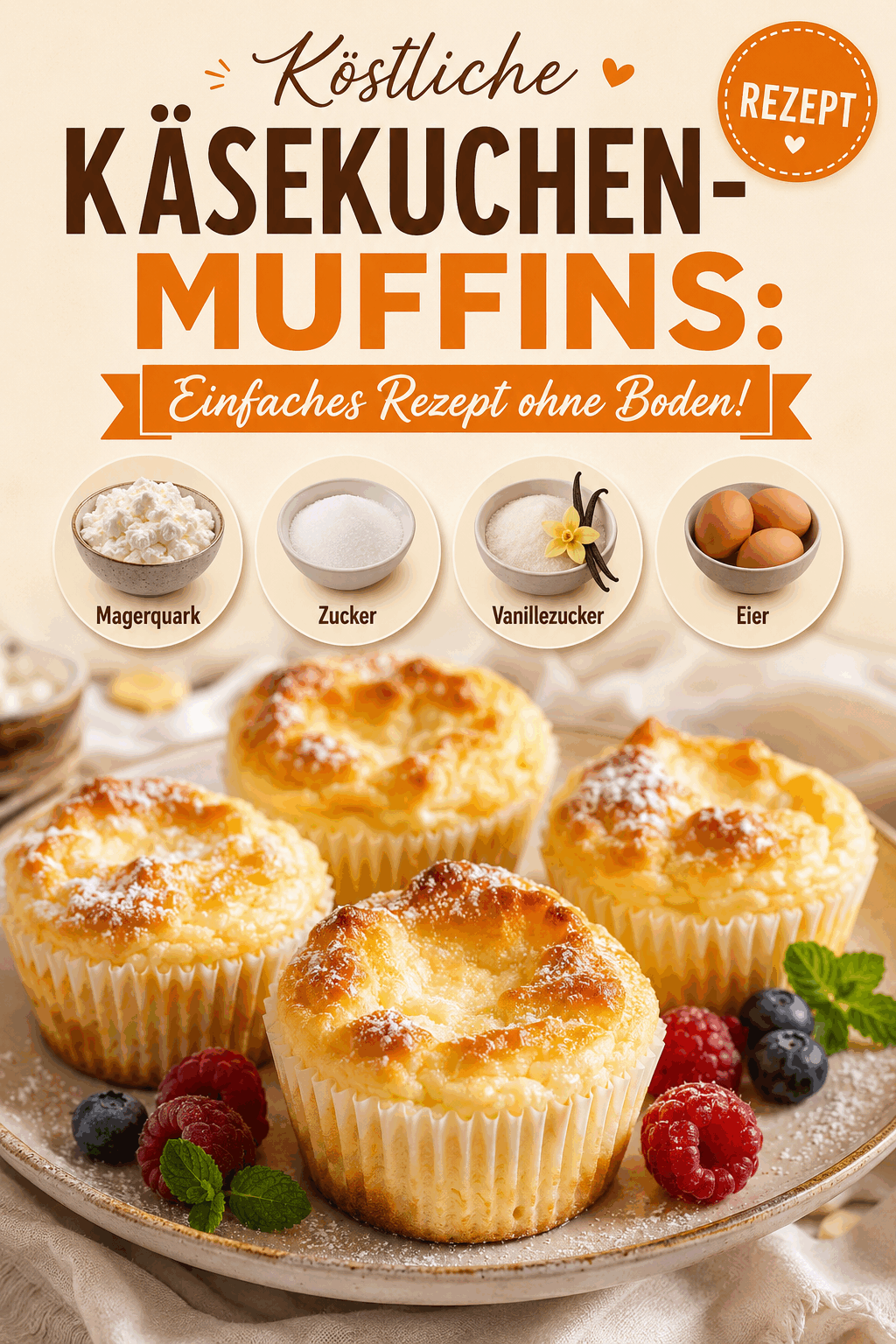 Köstliche Käsekuchen-Muffins: Einfaches Rezept ohne Boden!