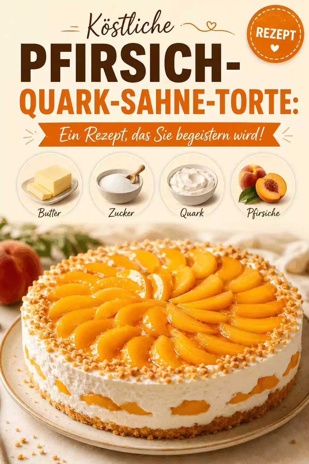 Köstliche Pfirsich-Quark-Sahne-Torte: Ein Rezept, das Sie begeistern wird!