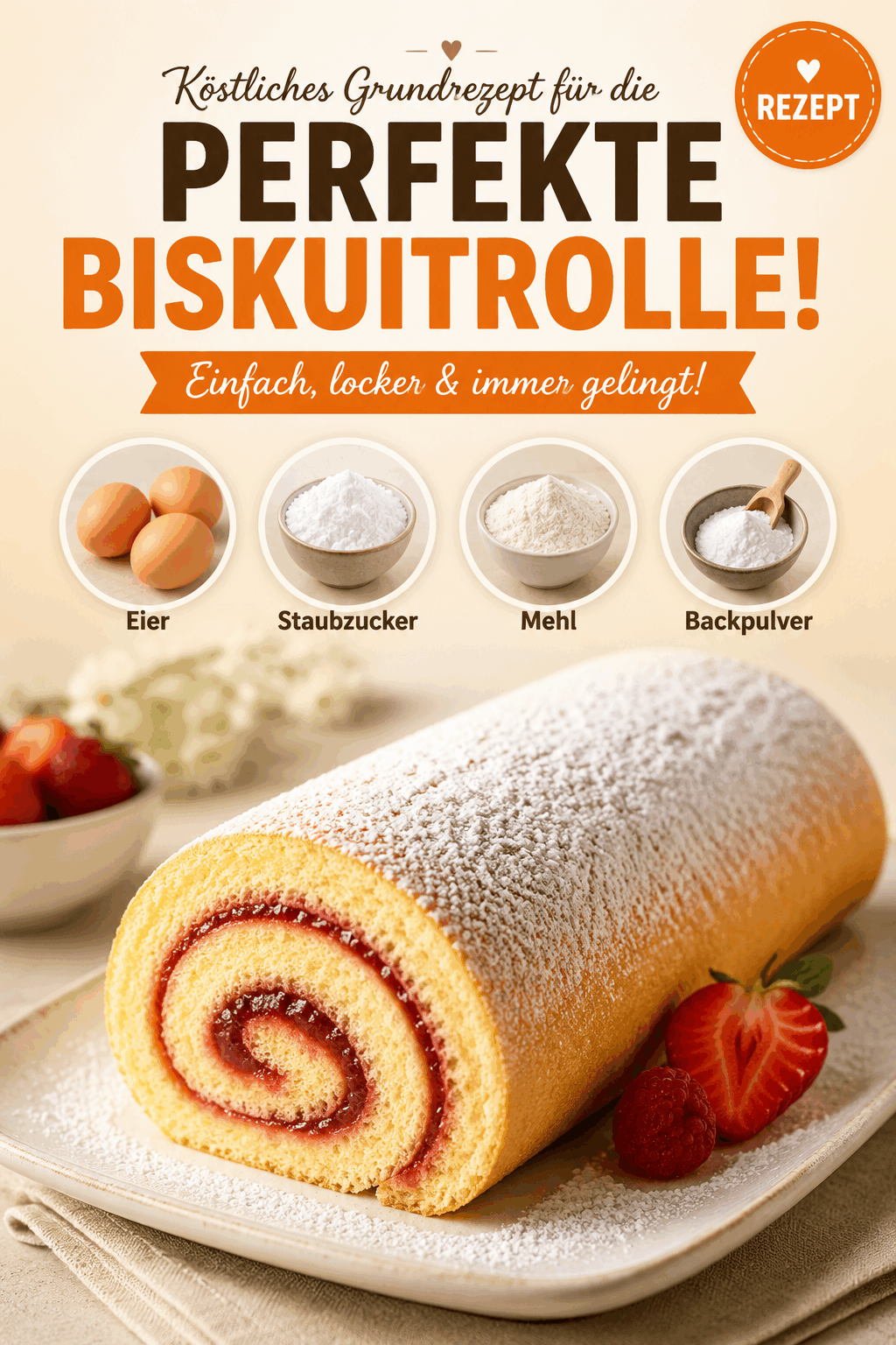 Köstliches Grundrezept für die perfekte Biskuitrolle!