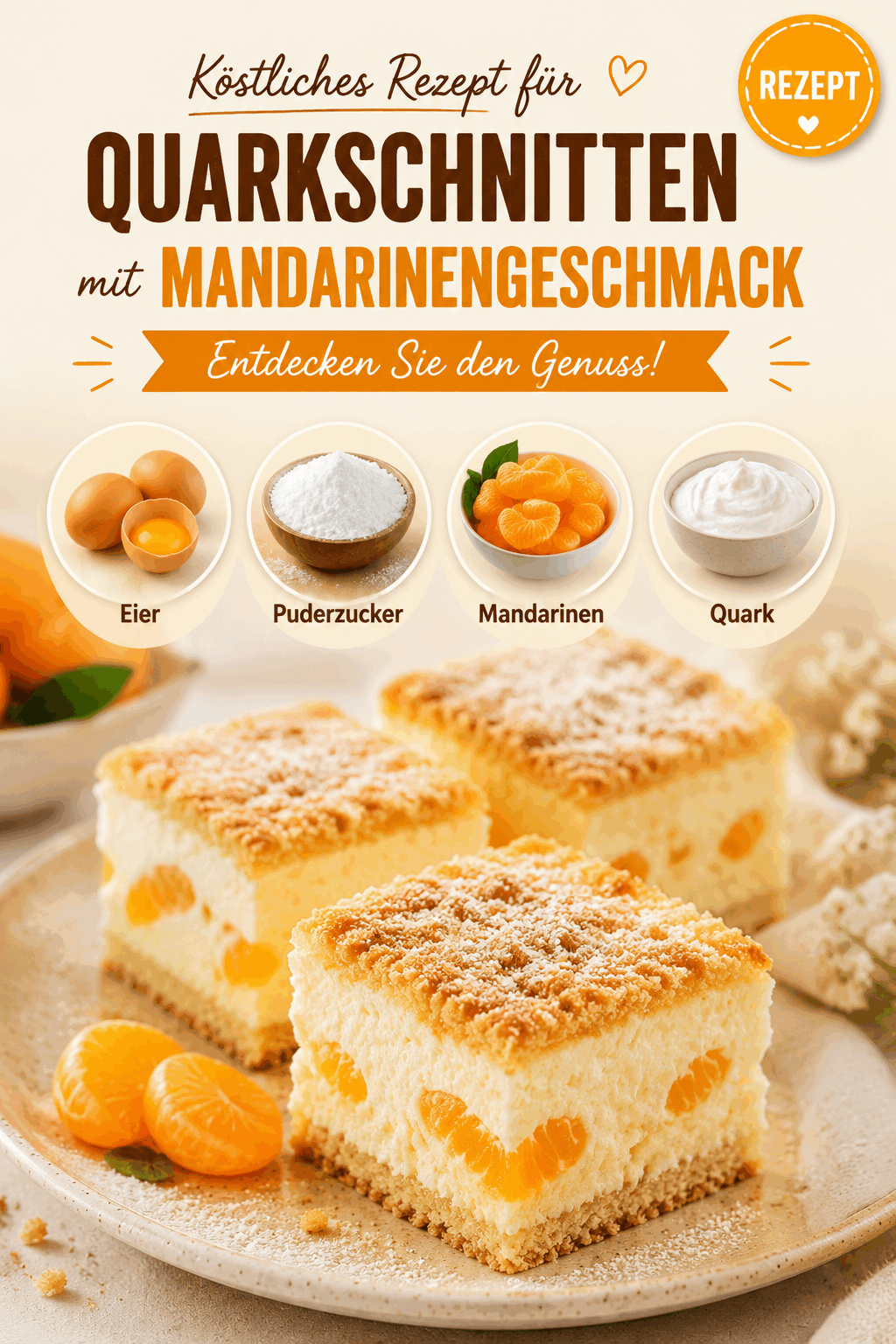Köstliches Rezept für Quarkschnitten mit Mandarinengeschmack – Entdecken Sie den Genuss!