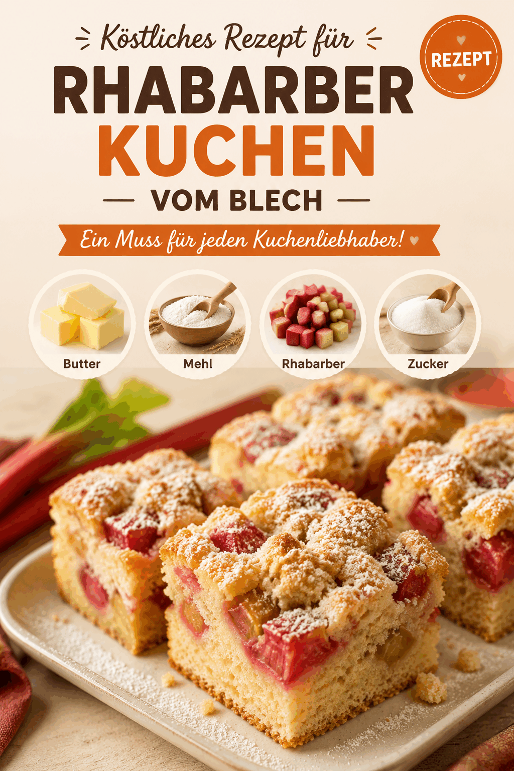 Köstliches Rezept für Rhabarberkuchen vom Blech – Ein Muss für jeden Kuchenliebhaber!