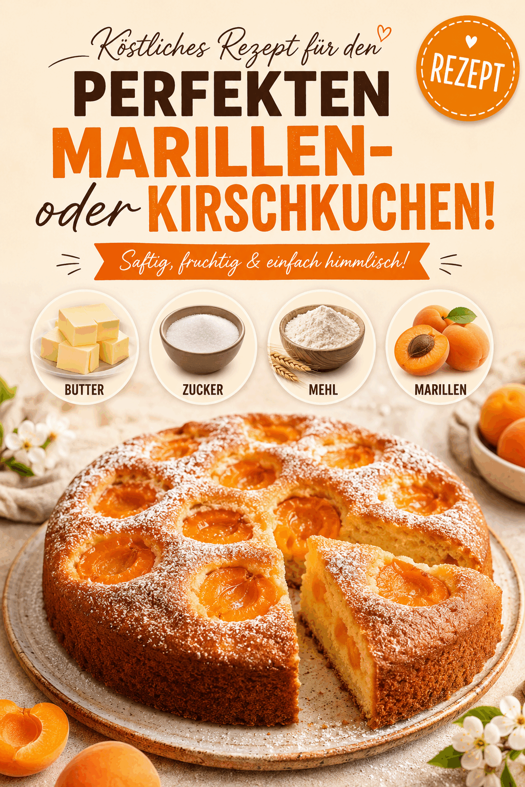 Köstliches Rezept für den perfekten Marillen- oder Kirschkuchen!