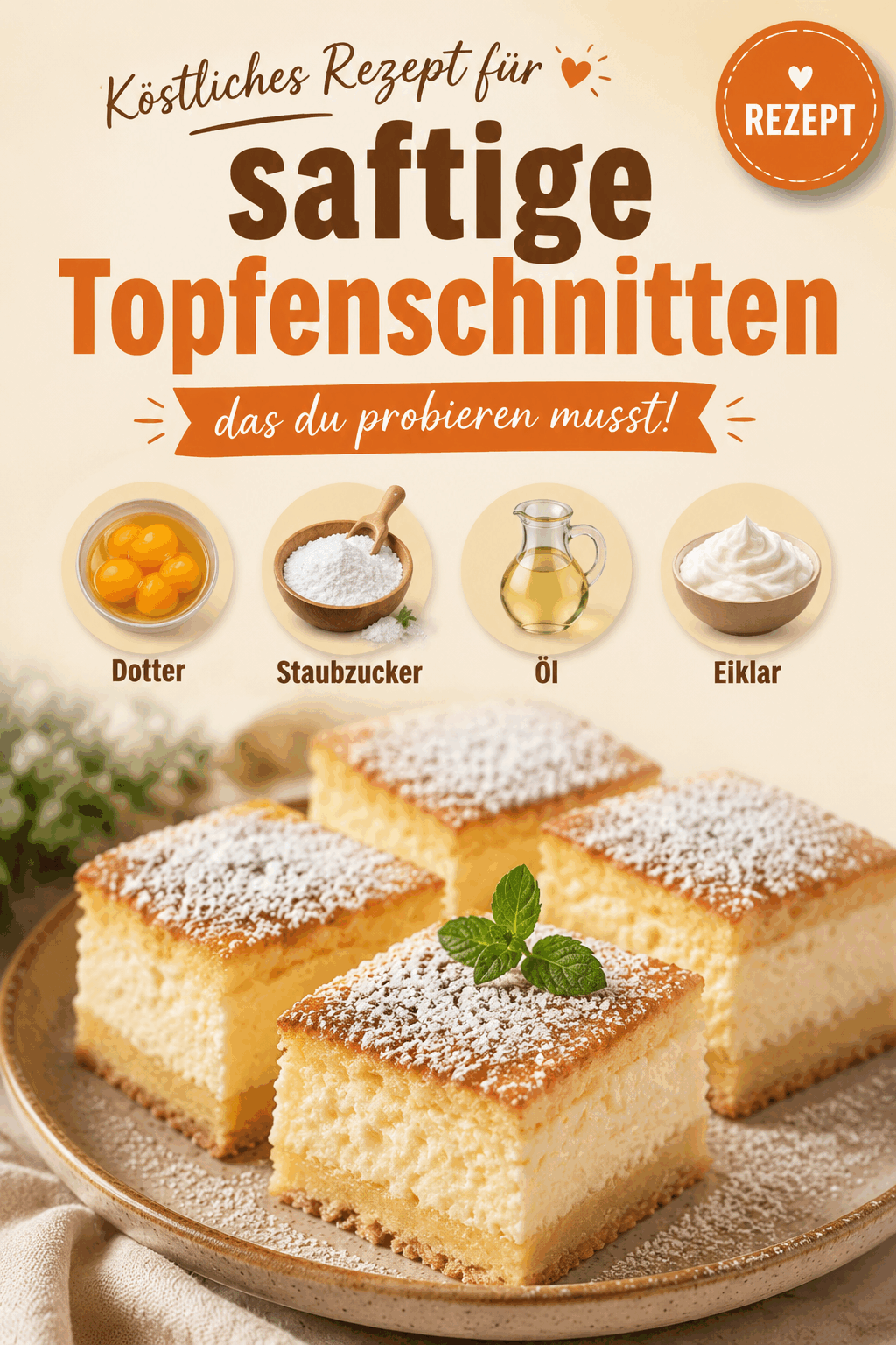 Köstliches Rezept für saftige Topfenschnitten, das du probieren musst!