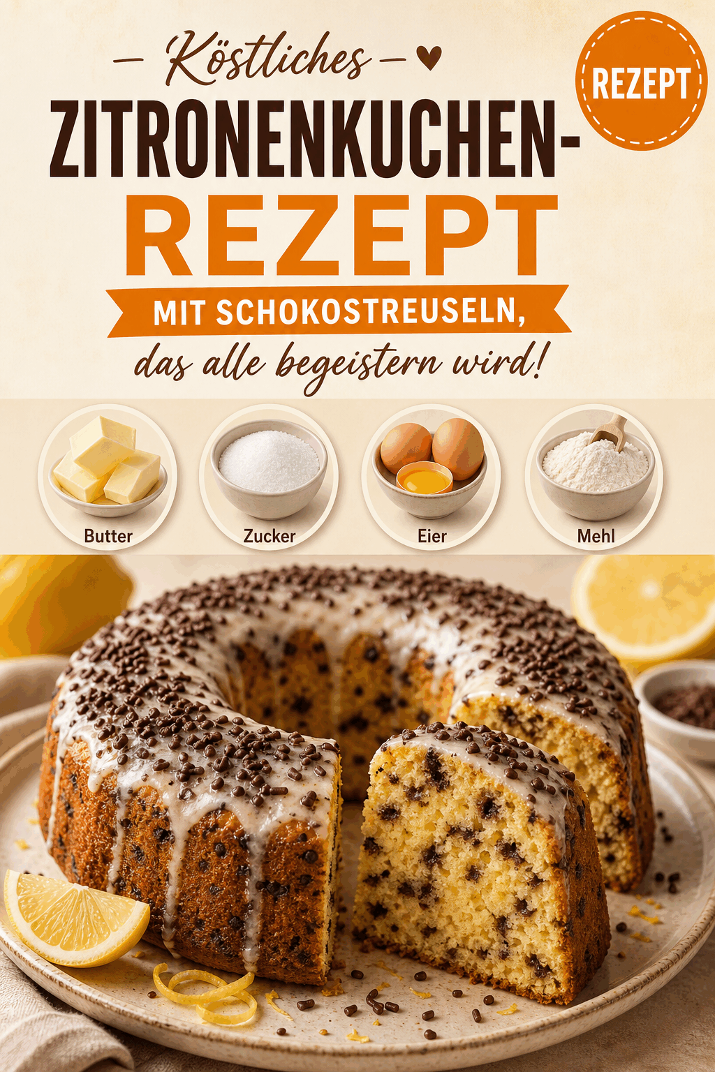 Köstliches Zitronenkuchen-Rezept mit Schokostreuseln, das alle begeistern wird!