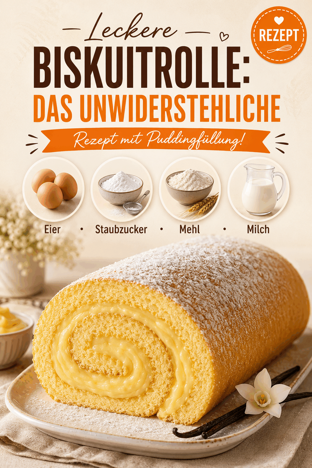Leckere Biskuitrolle: Das unwiderstehliche Rezept mit Puddingfüllung!