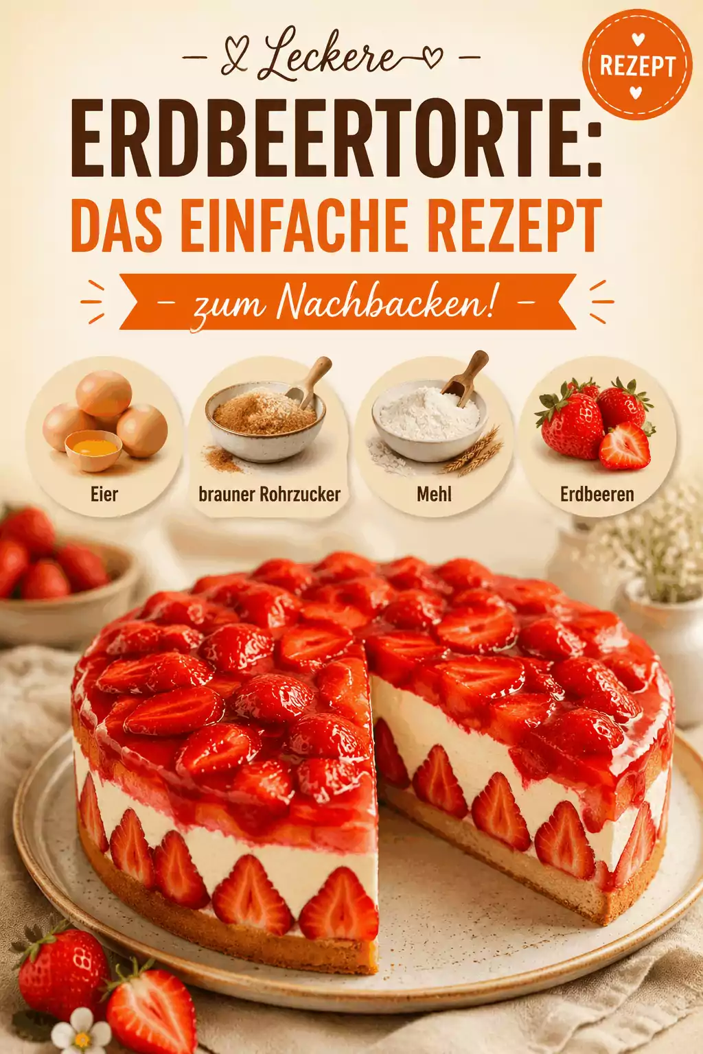 Leckere Erdbeertorte: Das einfache Rezept zum Nachbacken!