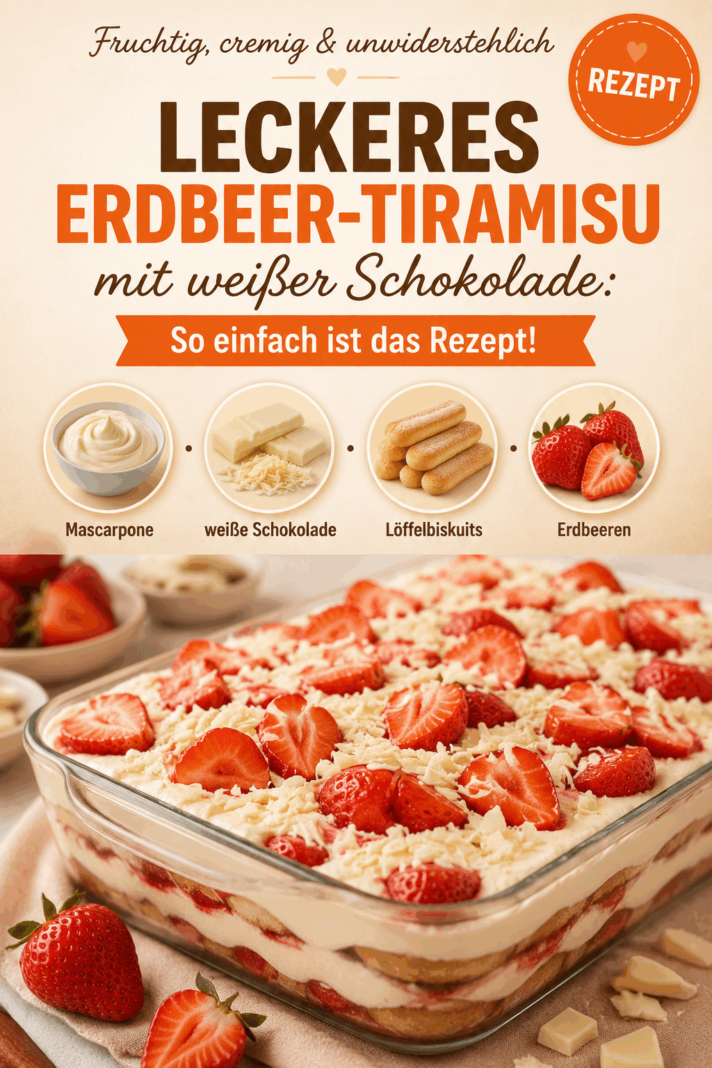 Leckeres Erdbeer-Tiramisu mit weißer Schokolade: So einfach ist das Rezept!