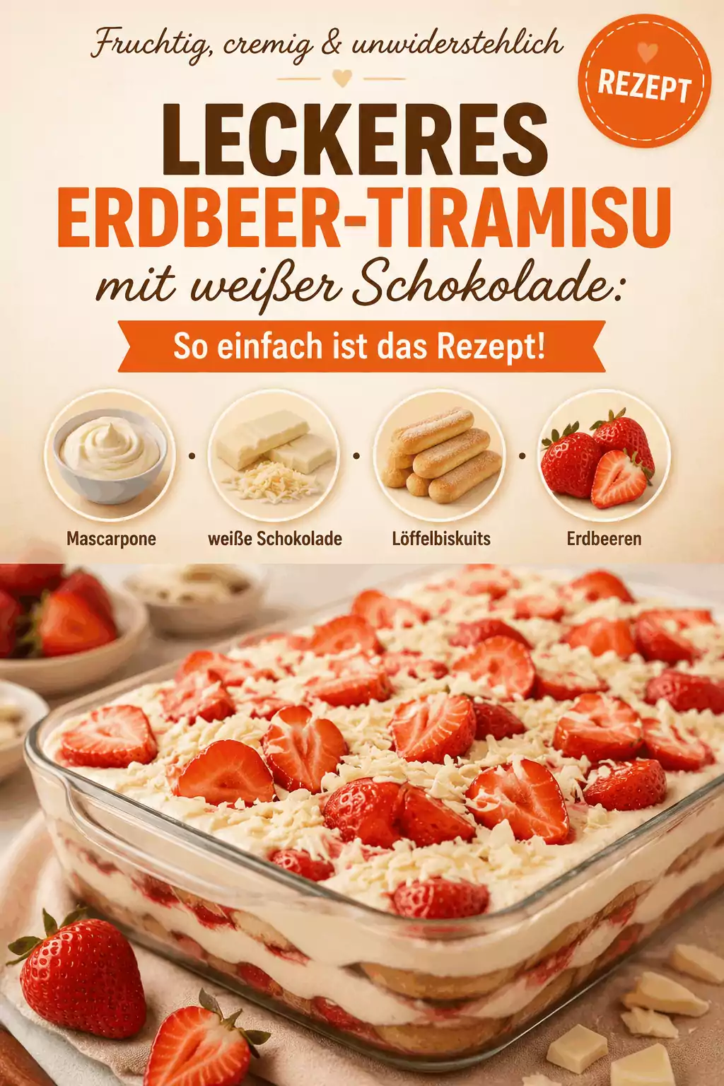 Leckeres Erdbeer-Tiramisu mit weißer Schokolade: So einfach ist das Rezept!