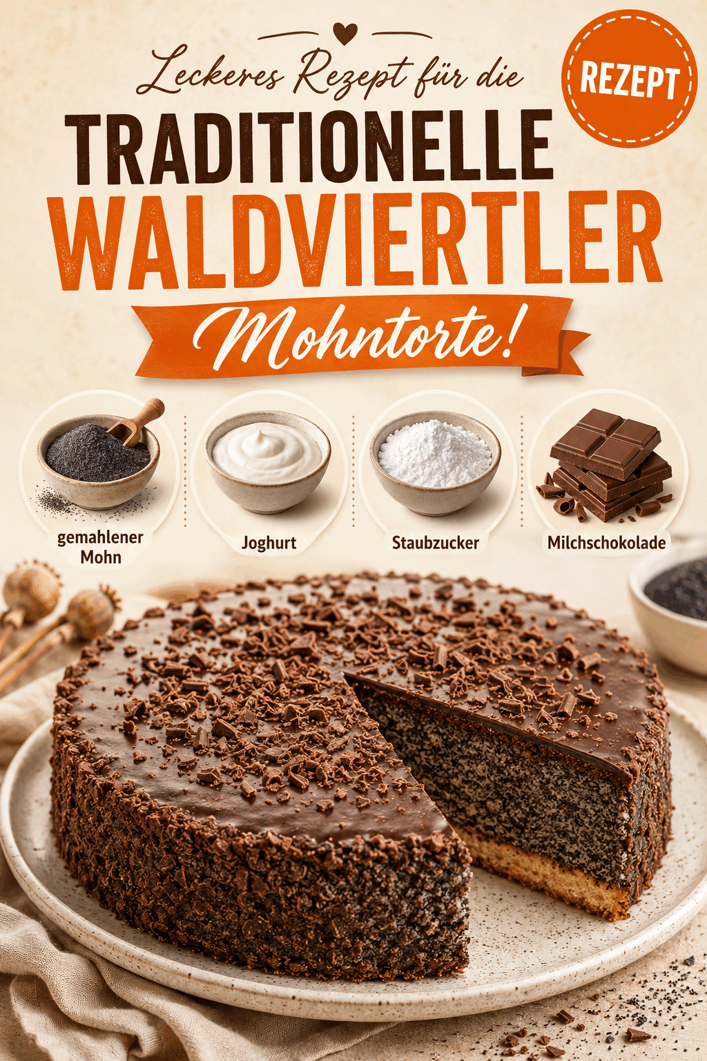 Leckeres Rezept für die traditionelle Waldviertler Mohntorte!