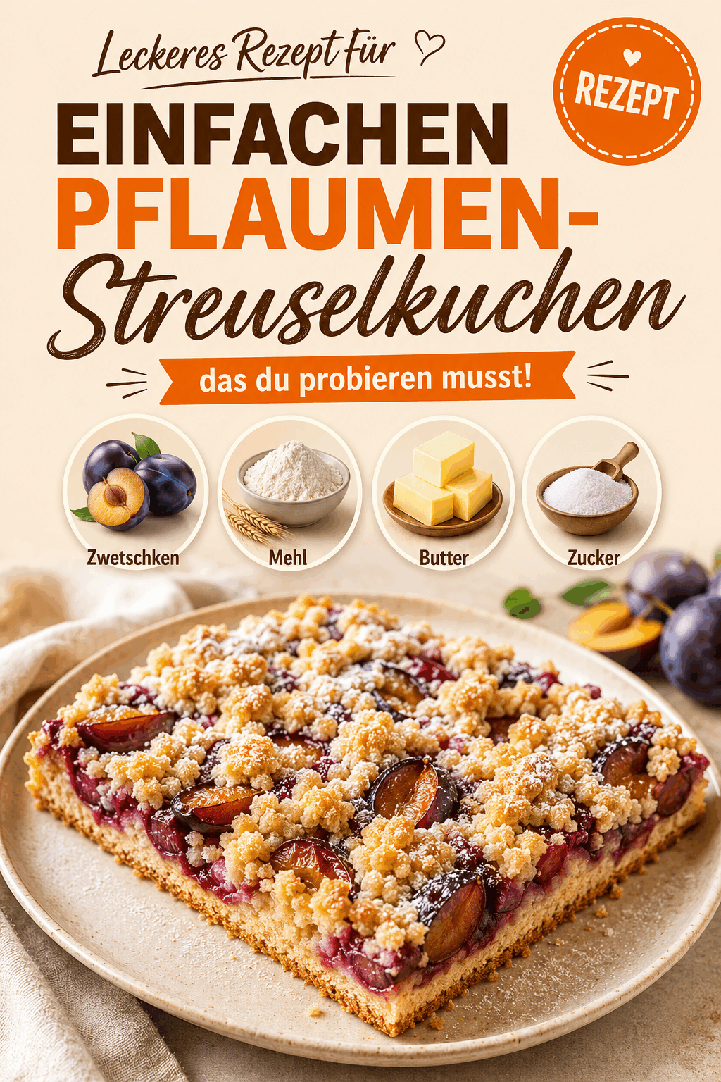 Leckeres Rezept für einfachen Pflaumen-Streuselkuchen, das du probieren musst!