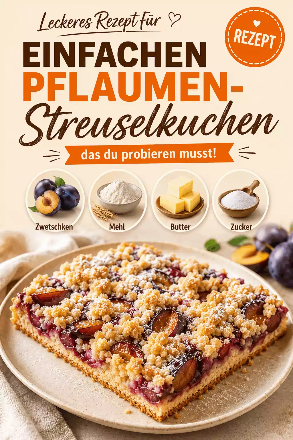 Leckeres Rezept für einfachen Pflaumen-Streuselkuchen, das du probieren musst!