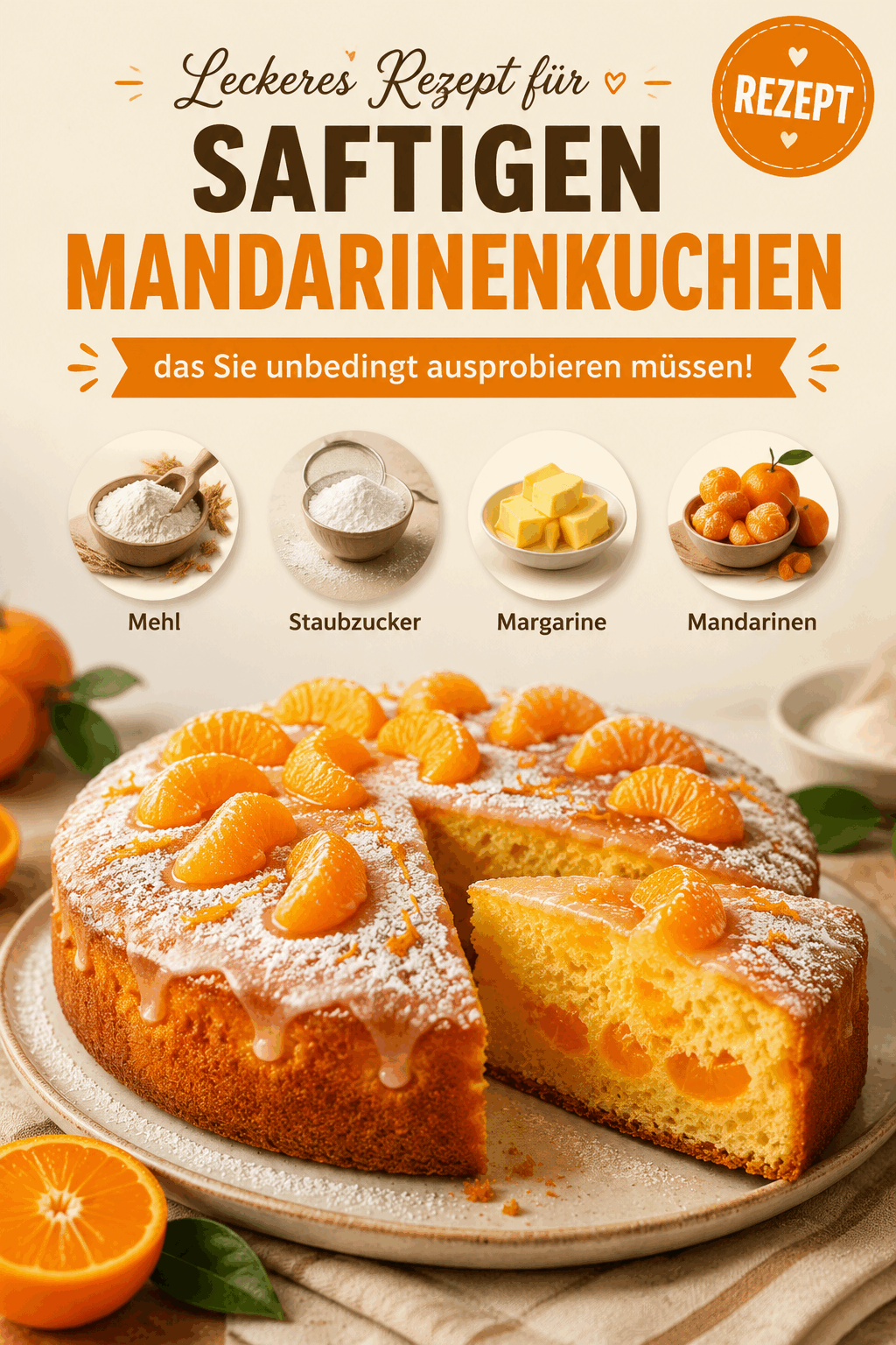 Leckeres Rezept für saftigen Mandarinenkuchen, das Sie unbedingt ausprobieren müssen!