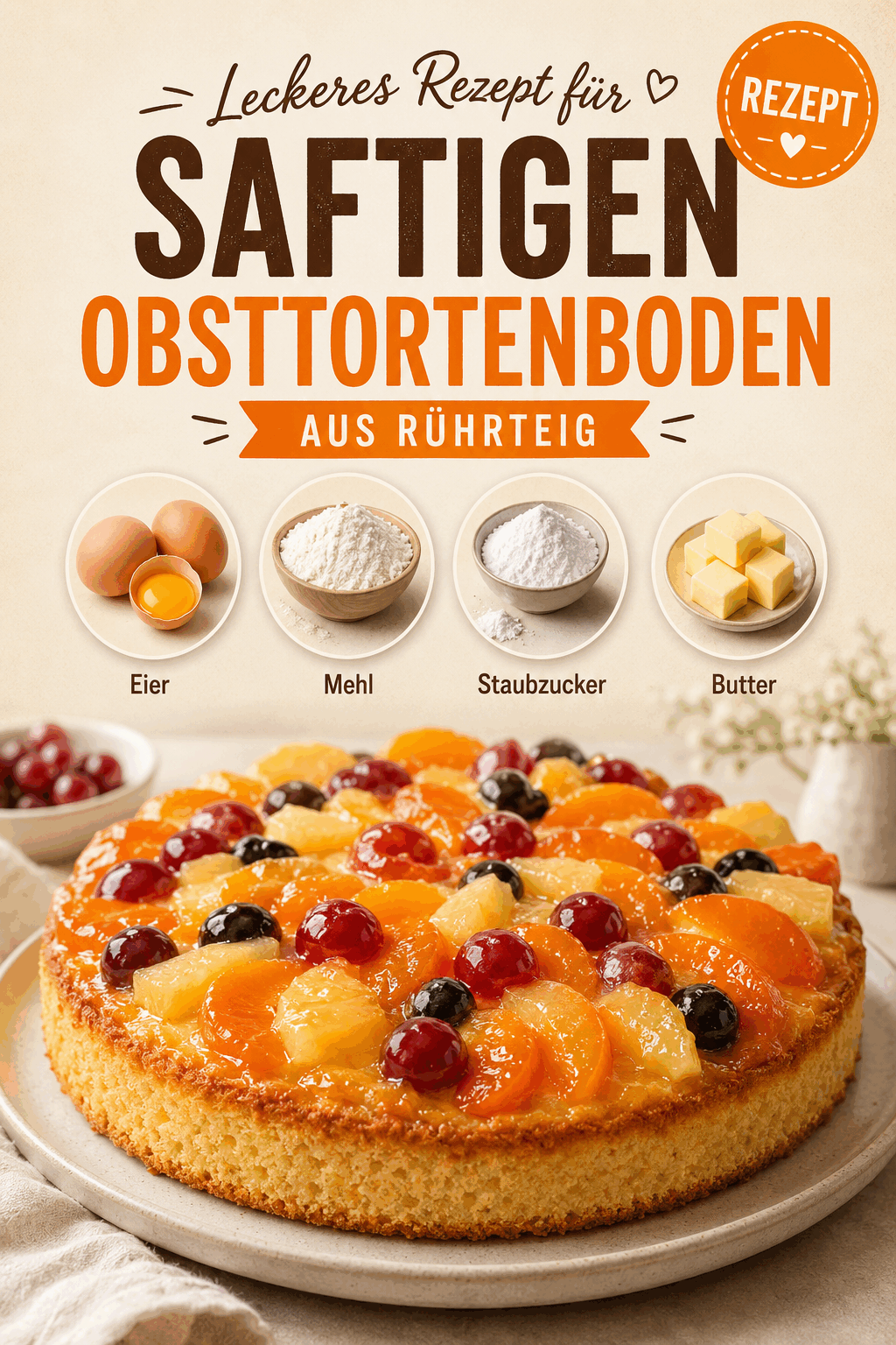 Leckeres Rezept für saftigen Obsttortenboden aus Rührteig