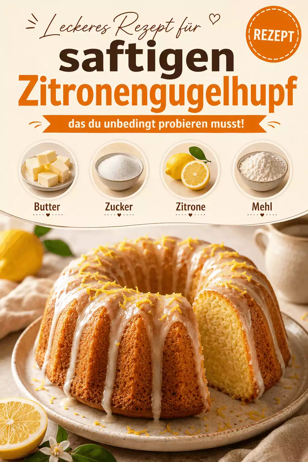 Leckeres Rezept für saftigen Zitronengugelhupf, das du unbedingt probieren musst!