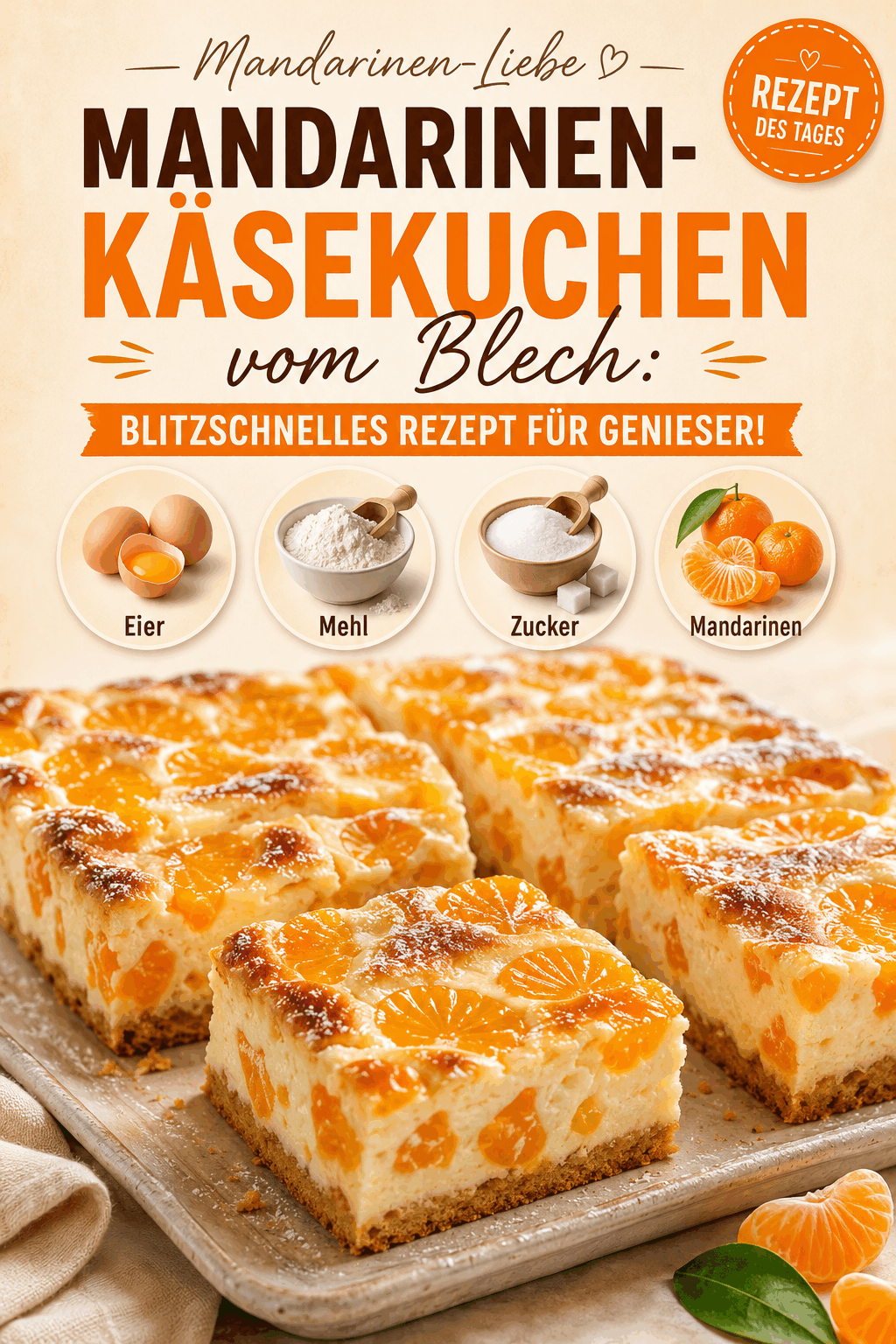 Mandarinen-Käsekuchen vom Blech: Blitzschnelles Rezept für Genießer!