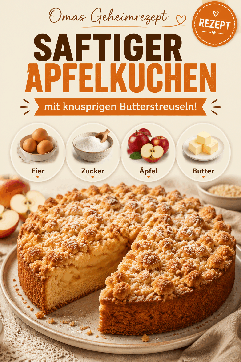 Omas Geheimrezept: Saftiger Apfelkuchen mit knusprigen Butterstreuseln!