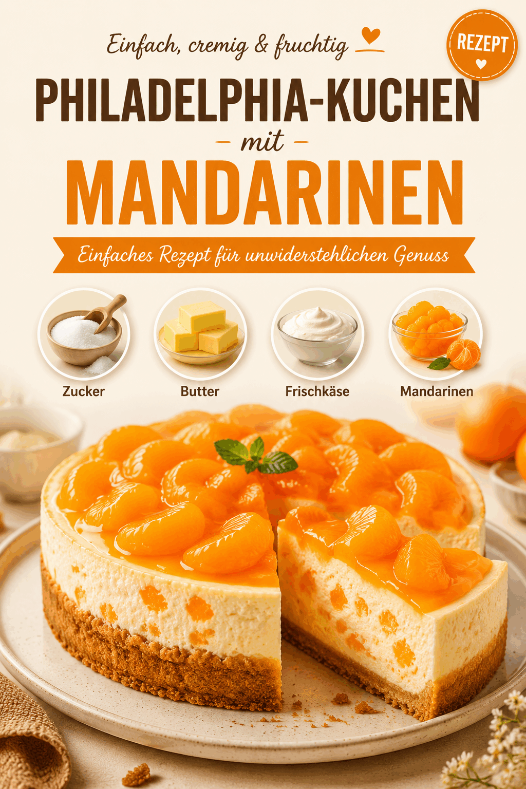 Philadelphia-Kuchen mit Mandarinen: Einfaches Rezept für unwiderstehlichen Genuss