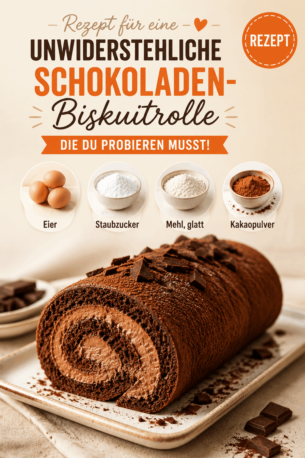 Rezept für eine unwiderstehliche Schokoladen-Biskuitrolle, die du probieren musst!