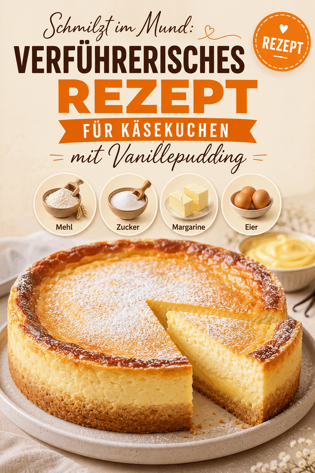 Schmilzt im Mund: Verführerisches Rezept für Käsekuchen mit Vanillepudding