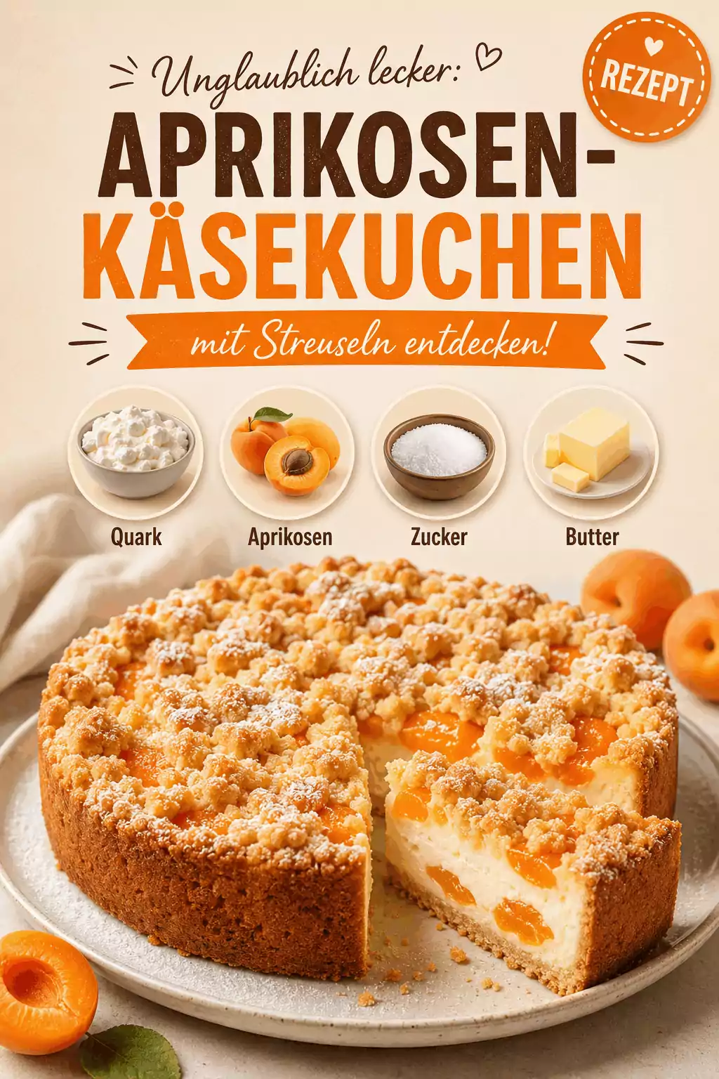 Unglaublich lecker: Aprikosen-Käsekuchen mit Streuseln entdecken!