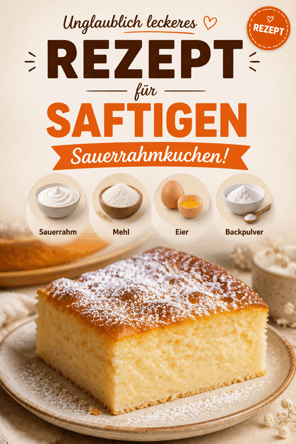 Unglaublich leckeres Rezept für saftigen Sauerrahmkuchen!
