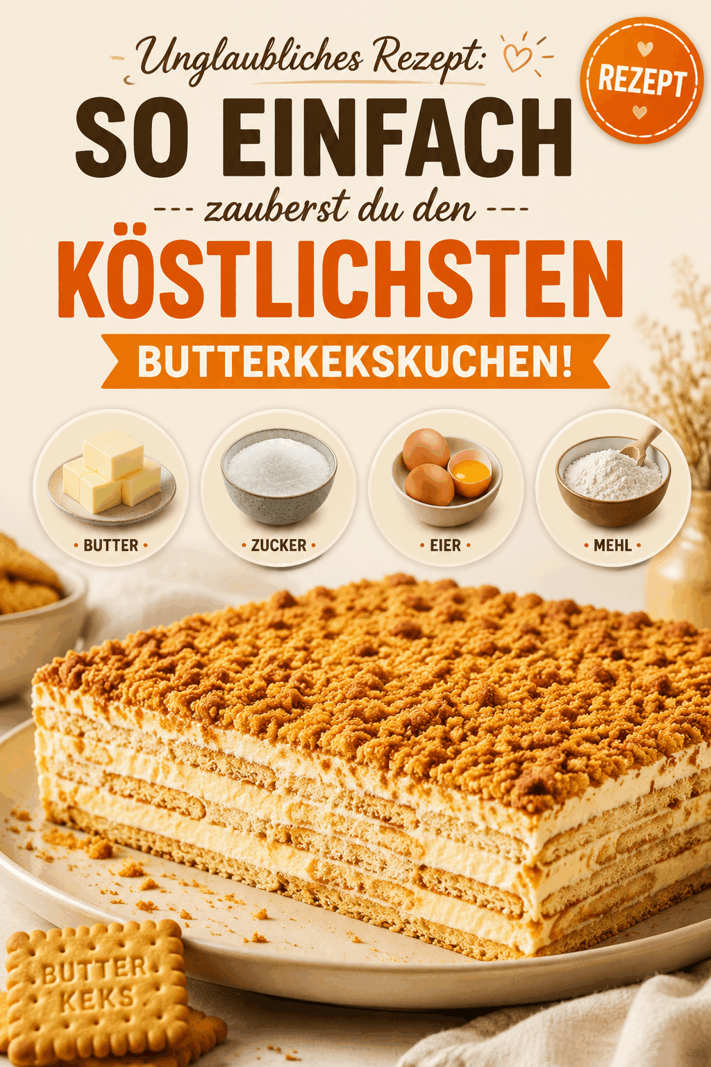 Unglaubliches Rezept: So einfach zauberst du den köstlichsten Butterkekskuchen!