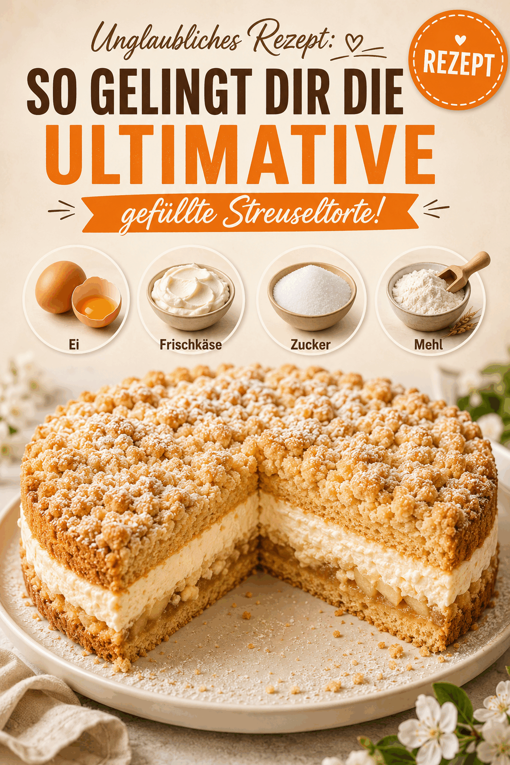 Unglaubliches Rezept: So gelingt dir die ultimative gefüllte Streuseltorte!