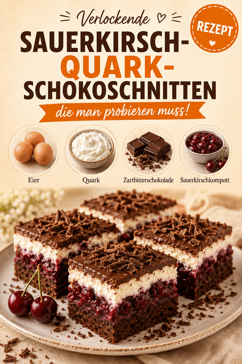 Verlockende Sauerkirsch-Quark-Schokoschnitten, die man probieren muss!
