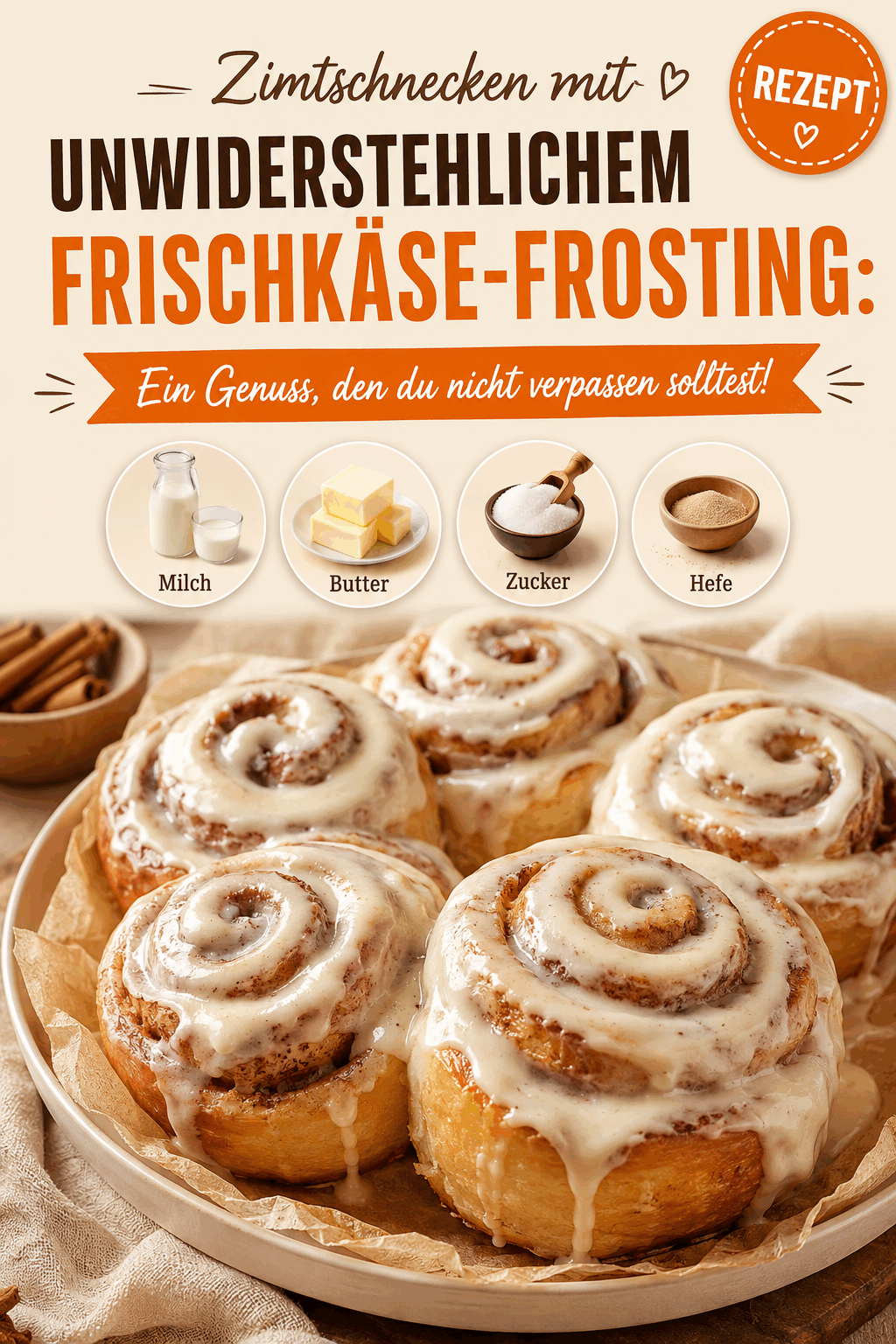 Zimtschnecken mit unwiderstehlichem Frischkäse-Frosting: Ein Genuss, den du nicht verpassen solltest!