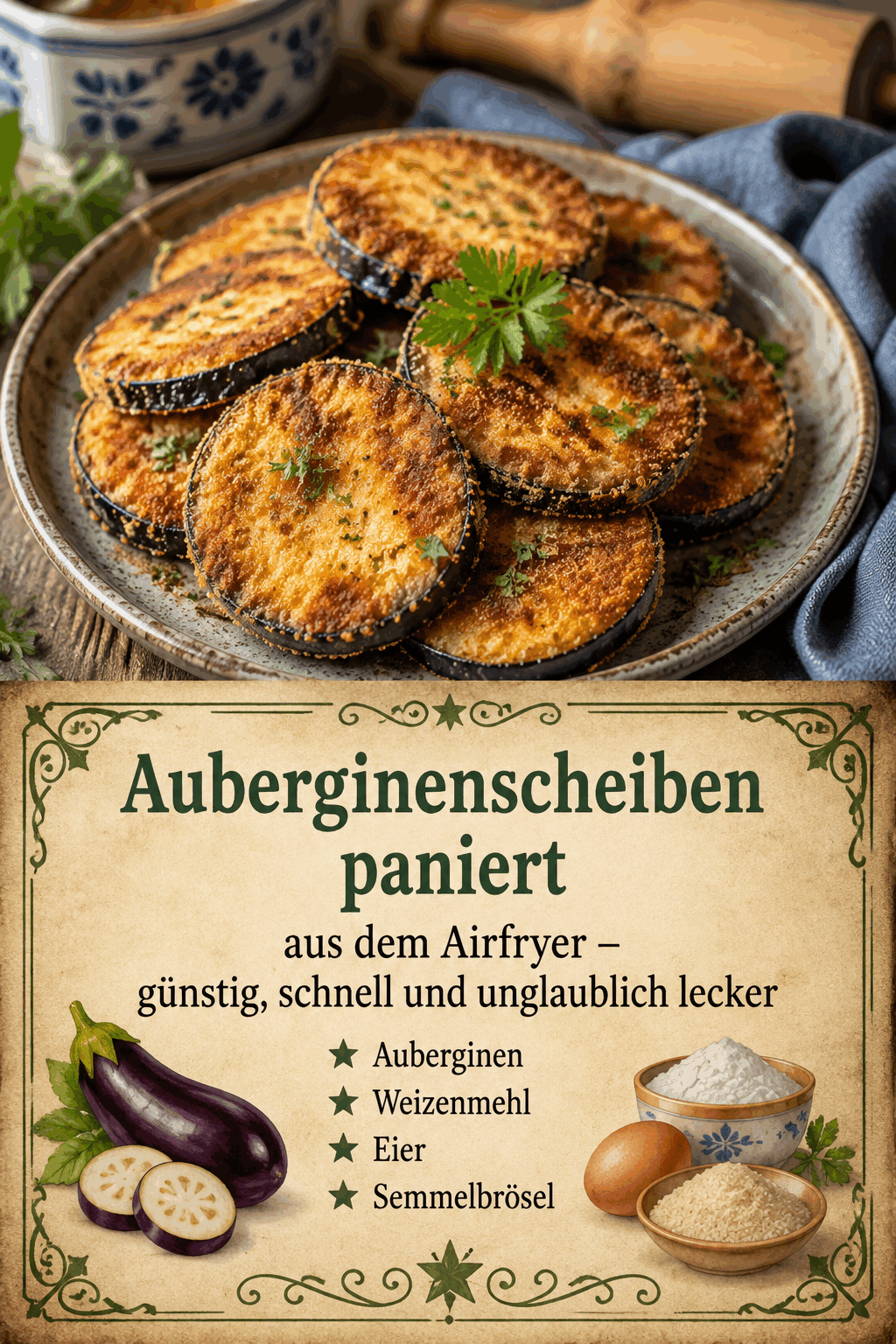 Auberginenscheiben paniert aus dem Airfryer – günstig, schnell und unglaublich lecker