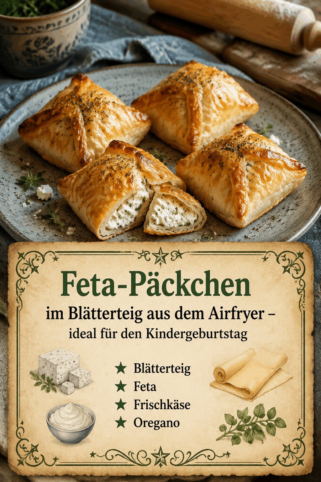 Feta-Päckchen im Blätterteig aus dem Airfryer – ideal für den Kindergeburtstag