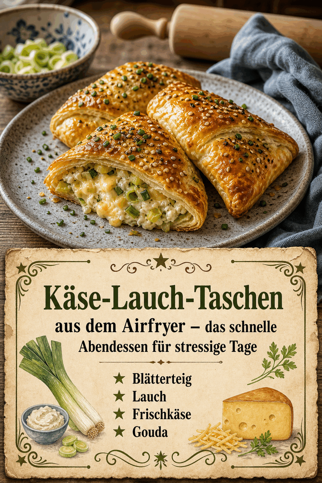 Käse-Lauch-Taschen aus dem Airfryer – das schnelle Abendessen für stressige Tage