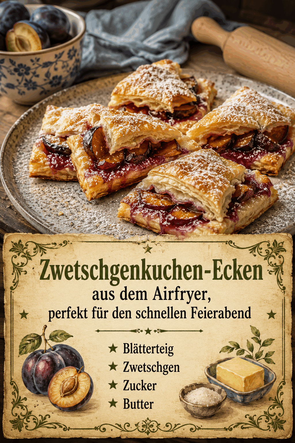 Zwetschgenkuchen-Ecken aus dem Airfryer, perfekt für den schnellen Feierabend