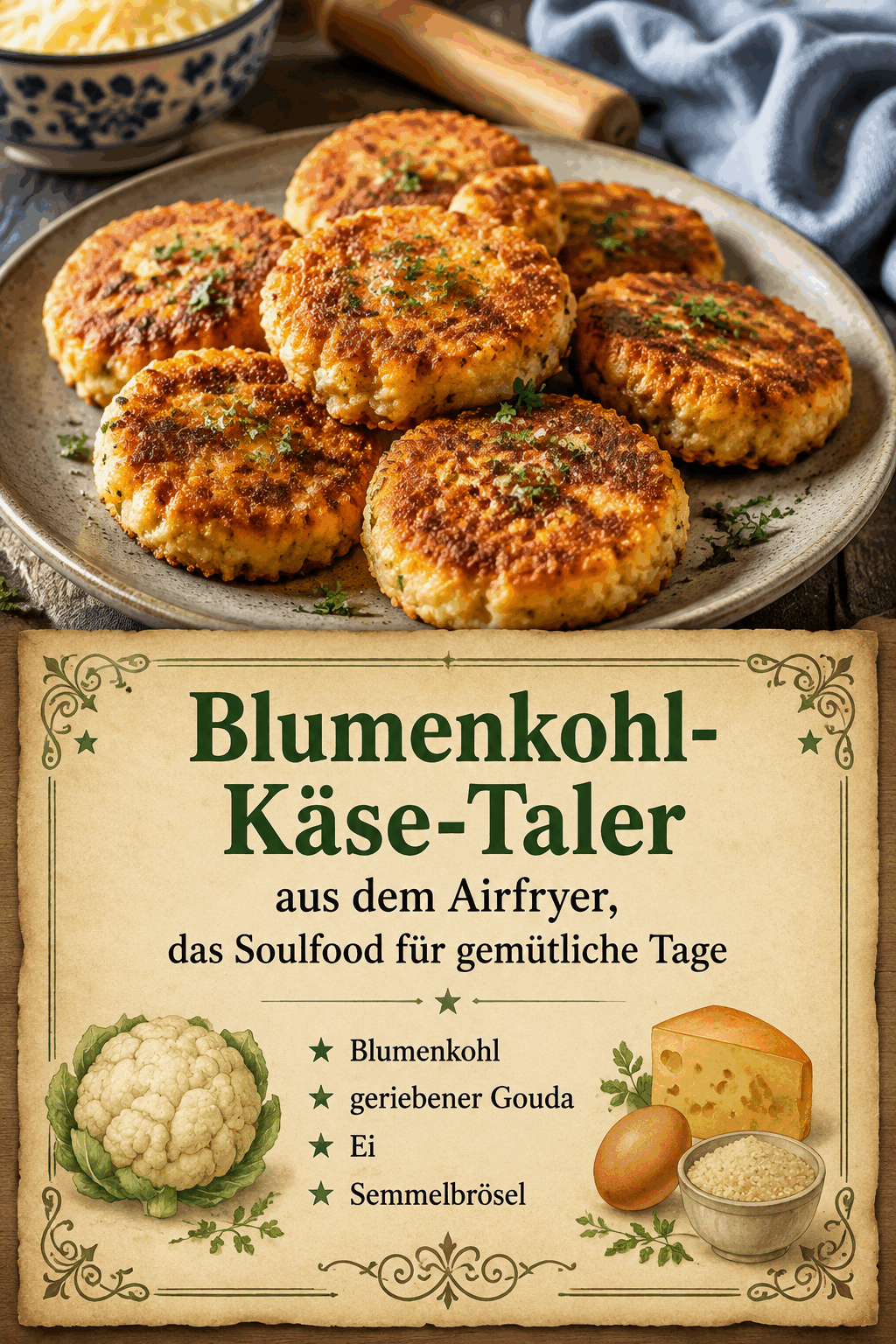 Blumenkohl geriebener Gouda Ei Semmelbrösel