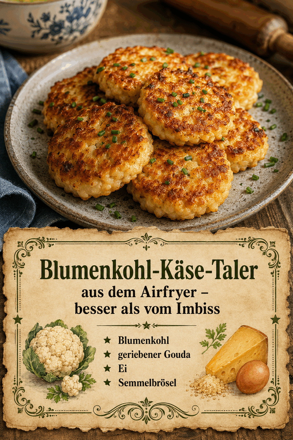 Blumenkohl-Käse-Taler aus dem Airfryer – besser als vom Imbiss