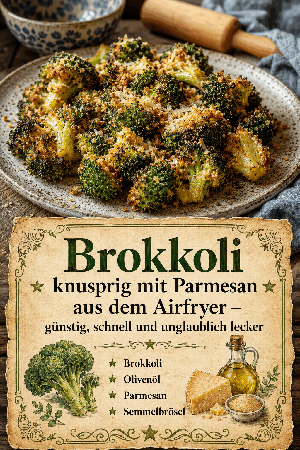 Brokkoli, Olivenöl, Parmesan, Semmelbrösel
