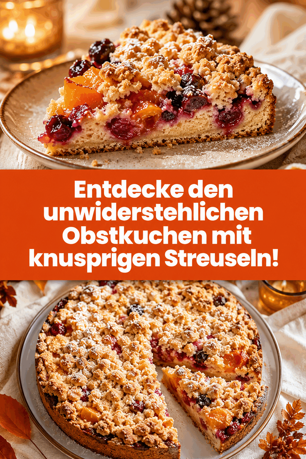Entdecke den unwiderstehlichen Obstkuchen mit knusprigen Streuseln!
