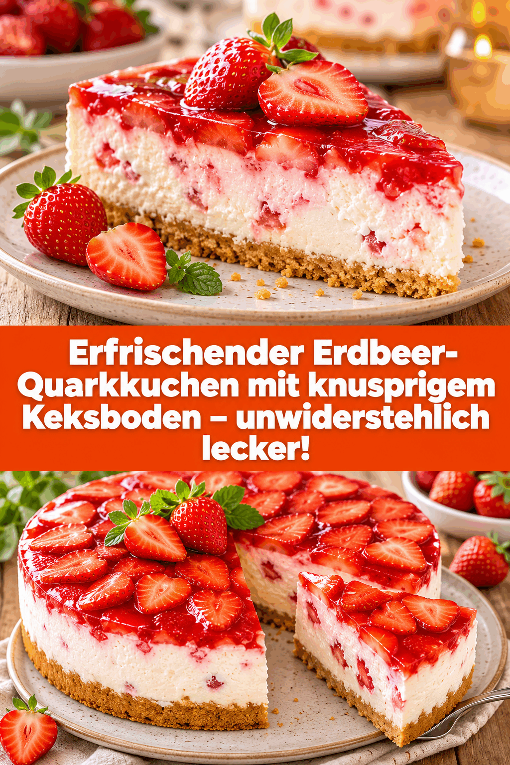 Erfrischender Erdbeer-Quarkkuchen mit knusprigem Keksboden – unwiderstehlich lecker!