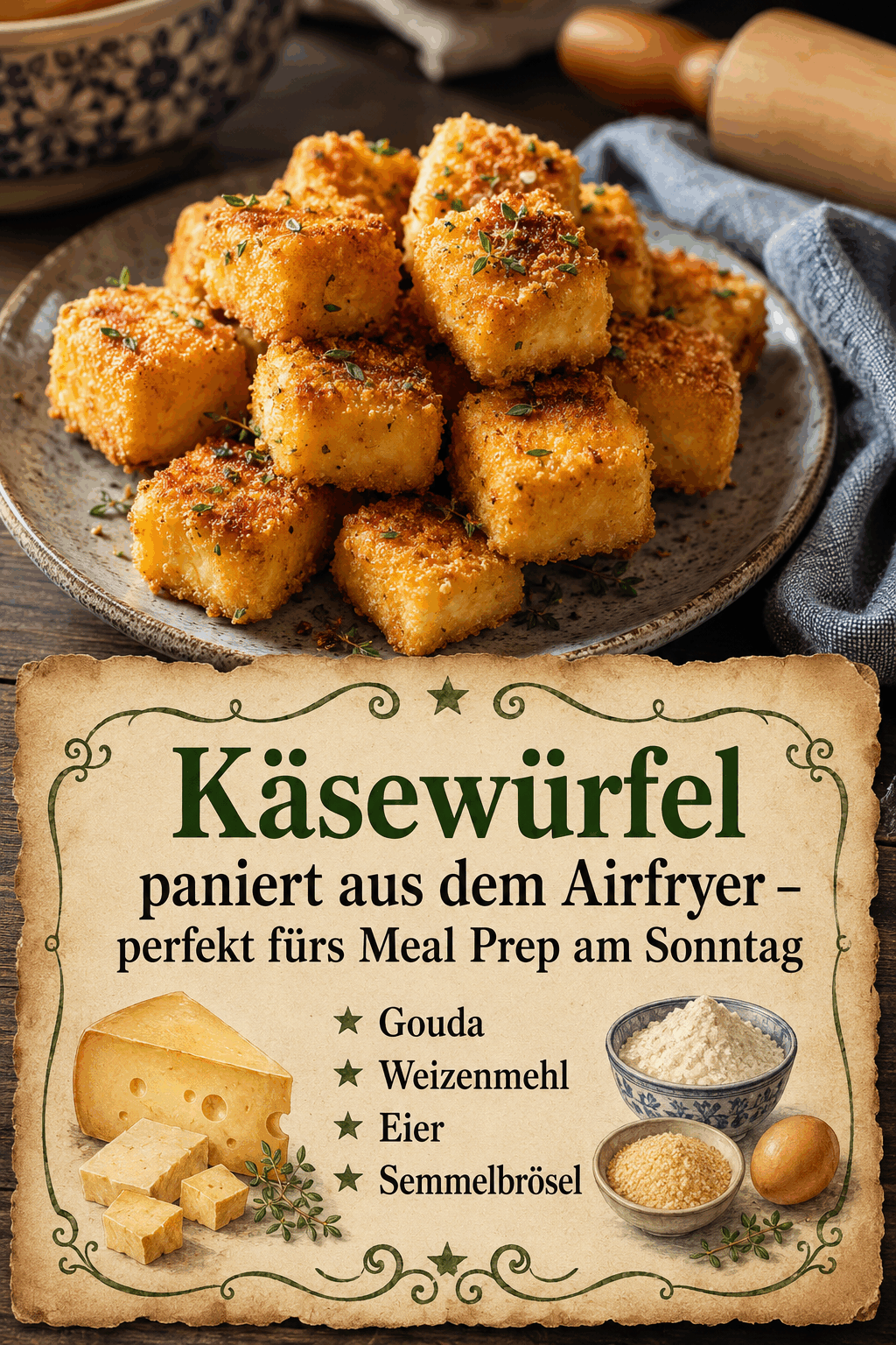 Käsewürfel paniert aus dem Airfryer – perfekt fürs Meal Prep am Sonntag