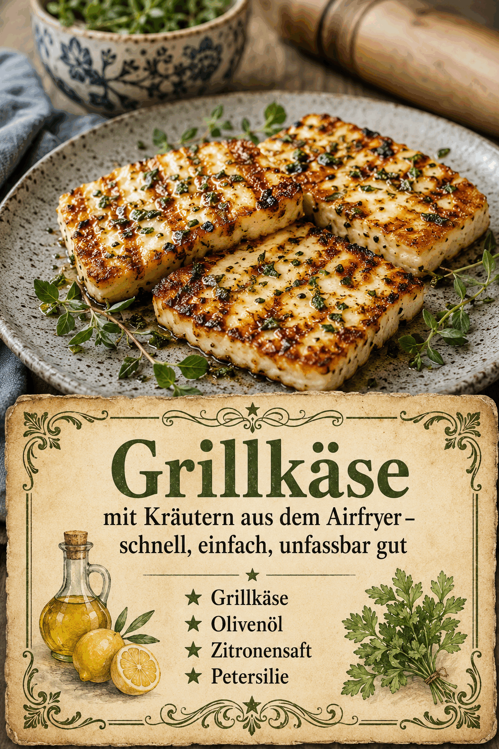 Grillkäse mit Kräutern aus dem Airfryer – schnell, einfach, unfassbar gut