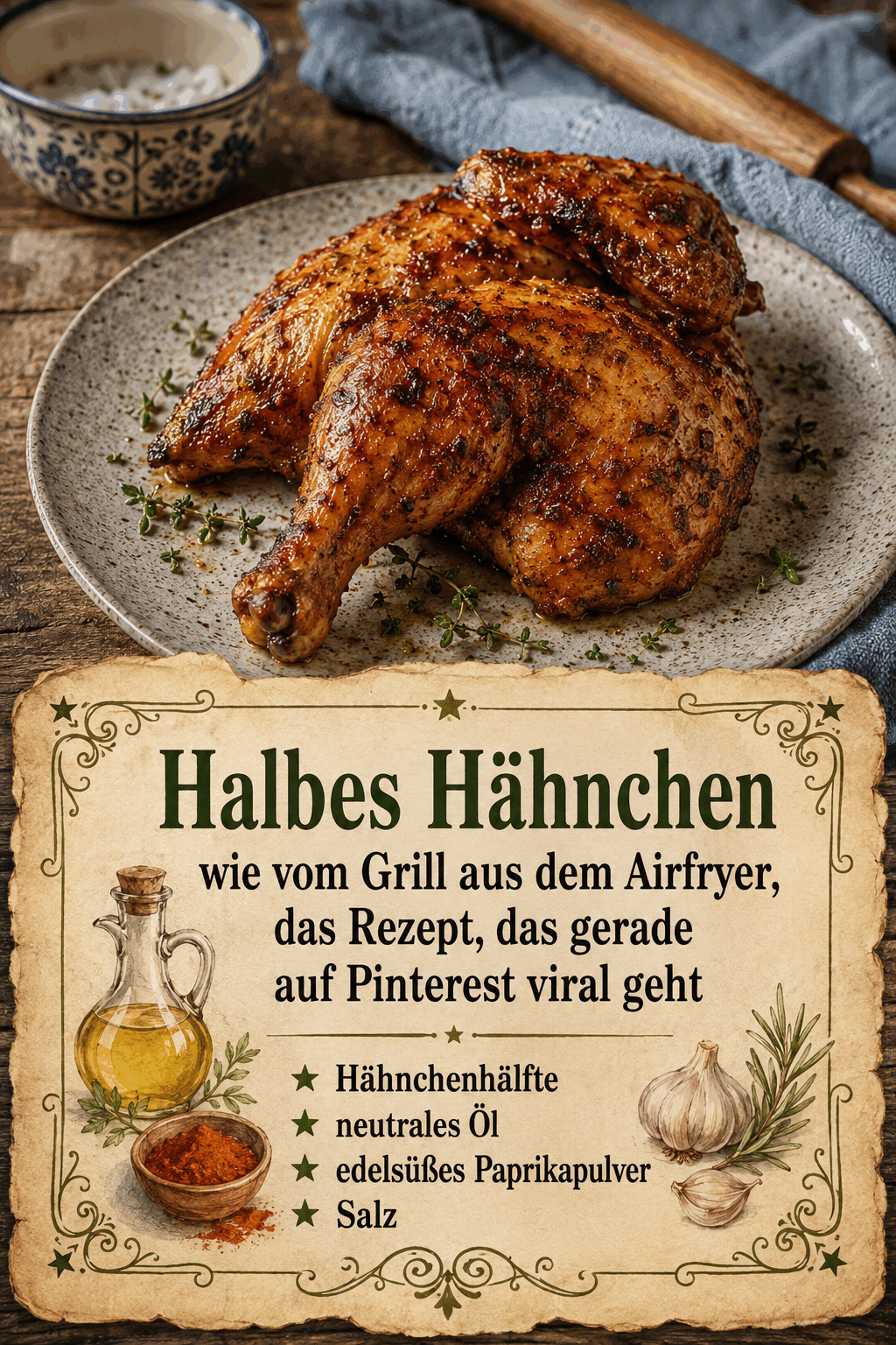 Halbes Hähnchen wie vom Grill aus dem Airfryer, das Rezept, das gerade auf Pinterest viral geht