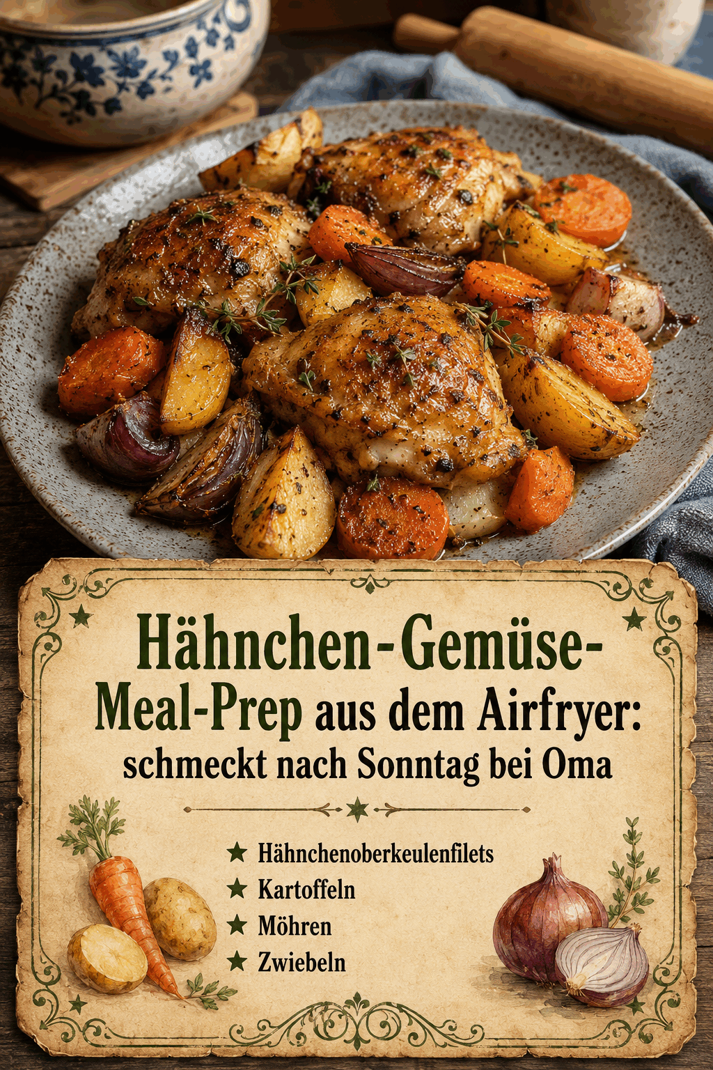 Hähnchen-Gemüse-Meal-Prep aus dem Airfryer: schmeckt nach Sonntag bei Oma