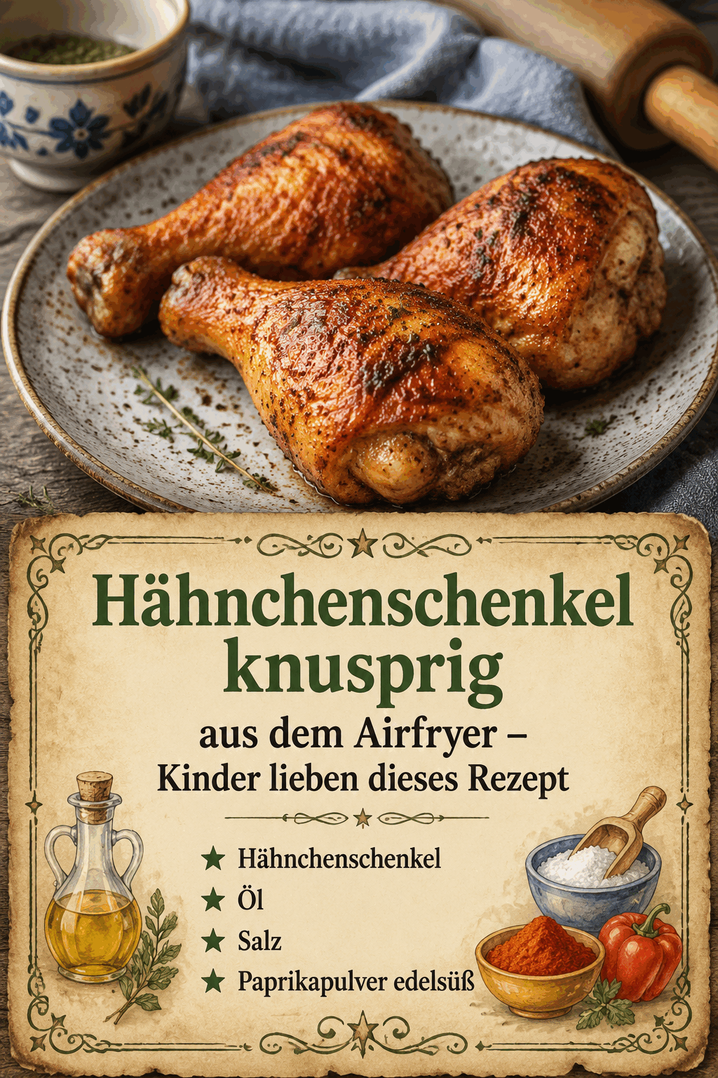 - Hähnchenschenkel - Öl - Salz - Paprikapulver edelsüß