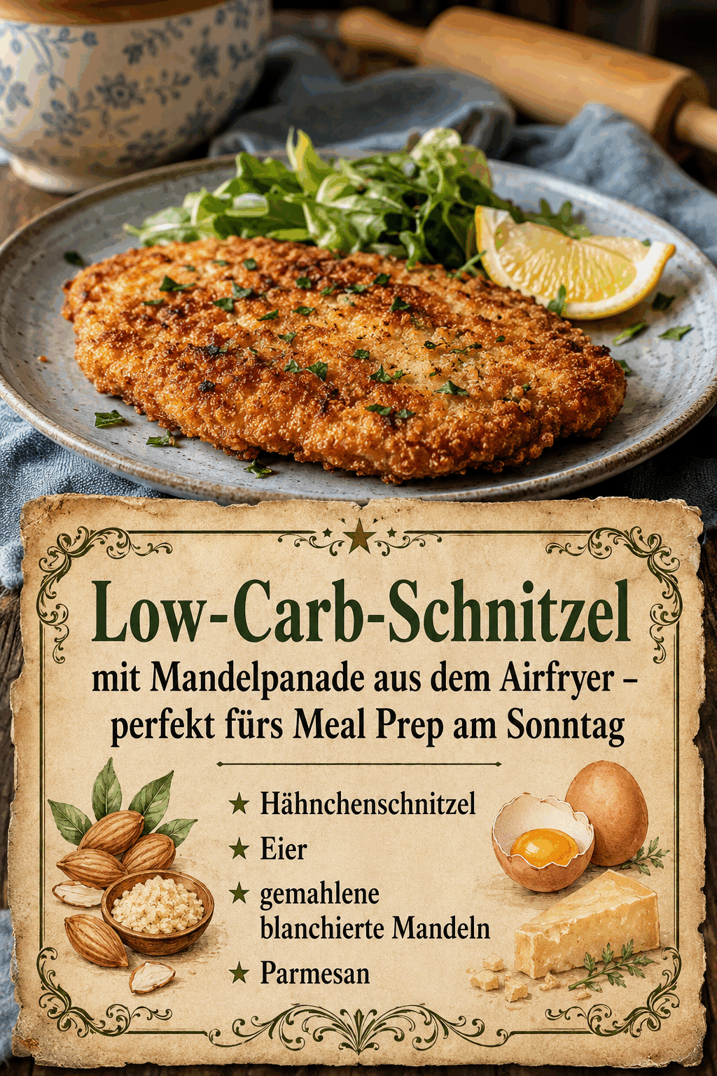 Low-Carb-Schnitzel mit Mandelpanade aus dem Airfryer – perfekt fürs Meal Prep am Sonntag