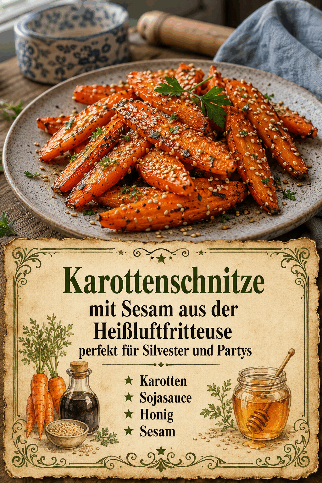 Karotten, Sojasauce, Honig, Sesam