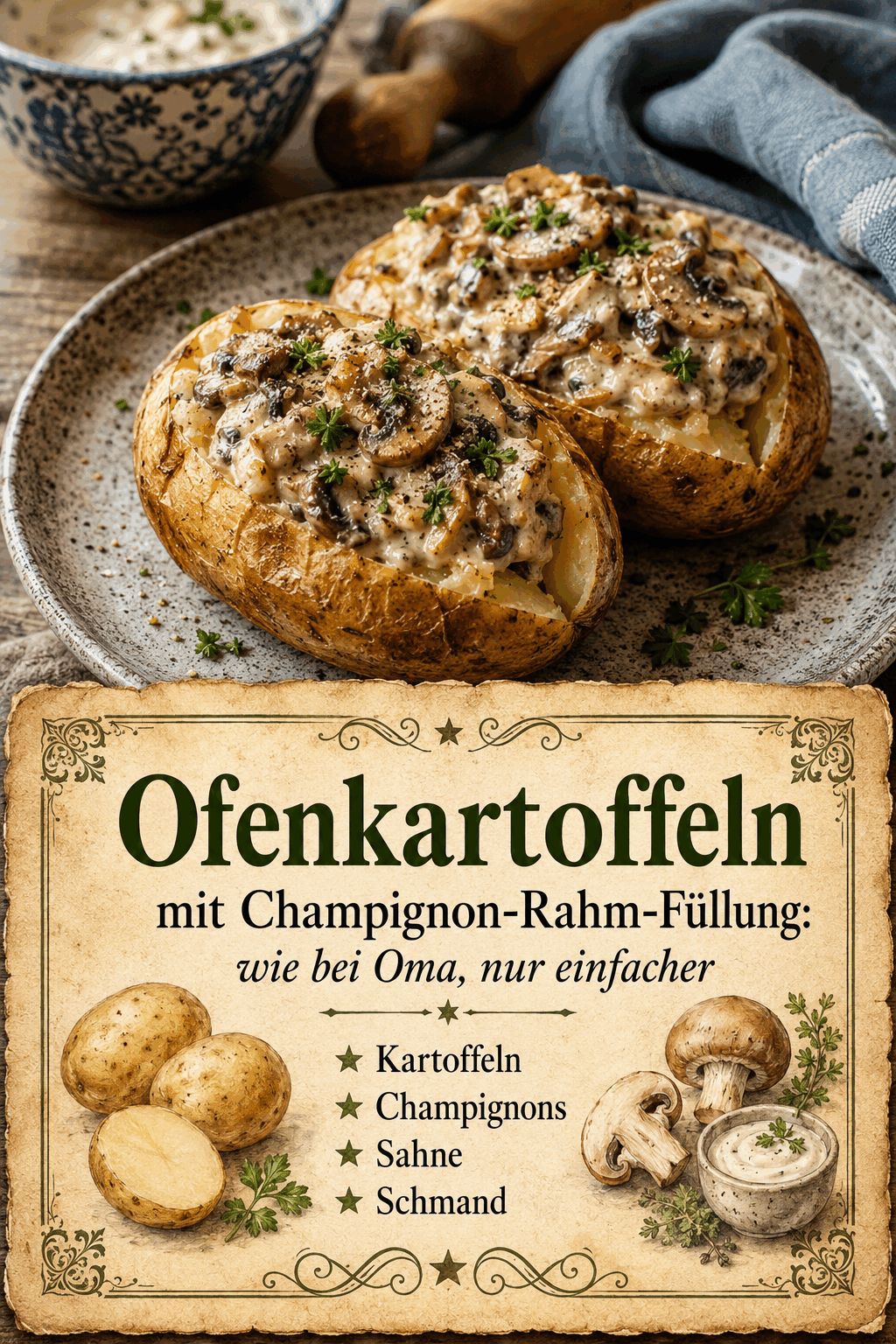 Ofenkartoffeln mit Champignon-Rahm-Füllung: wie bei Oma, nur einfacher